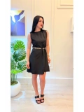 SHIN Kemer Detaylı Siyah Mini Elbise