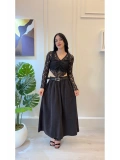 SHIN Drapeli Dantel Dokulu Crop Bluz
