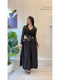 SHIN Drapeli Dantel Dokulu Crop Bluz