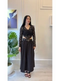 SHIN Drapeli Dantel Dokulu Crop Bluz