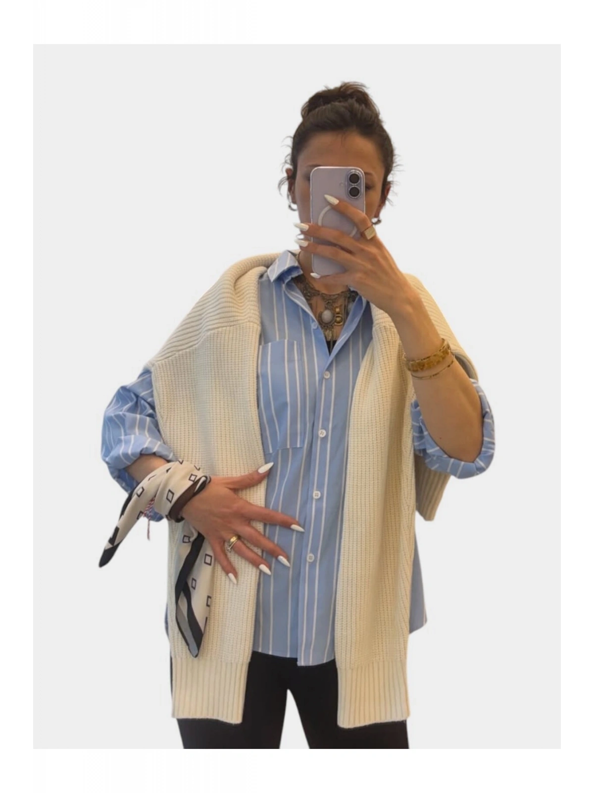 SHIN Çizgili Mavi Oversize Gömlek – Casual Fit