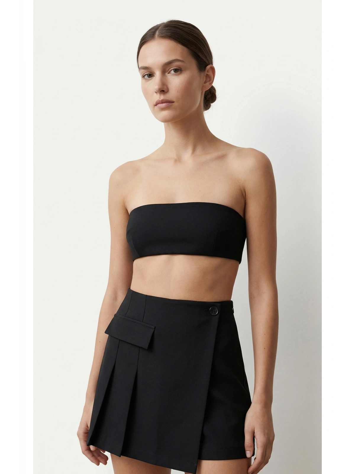 SHIN Siyah Yüksek Bel Şort Etek (Skort) Pileli Minimal Şık