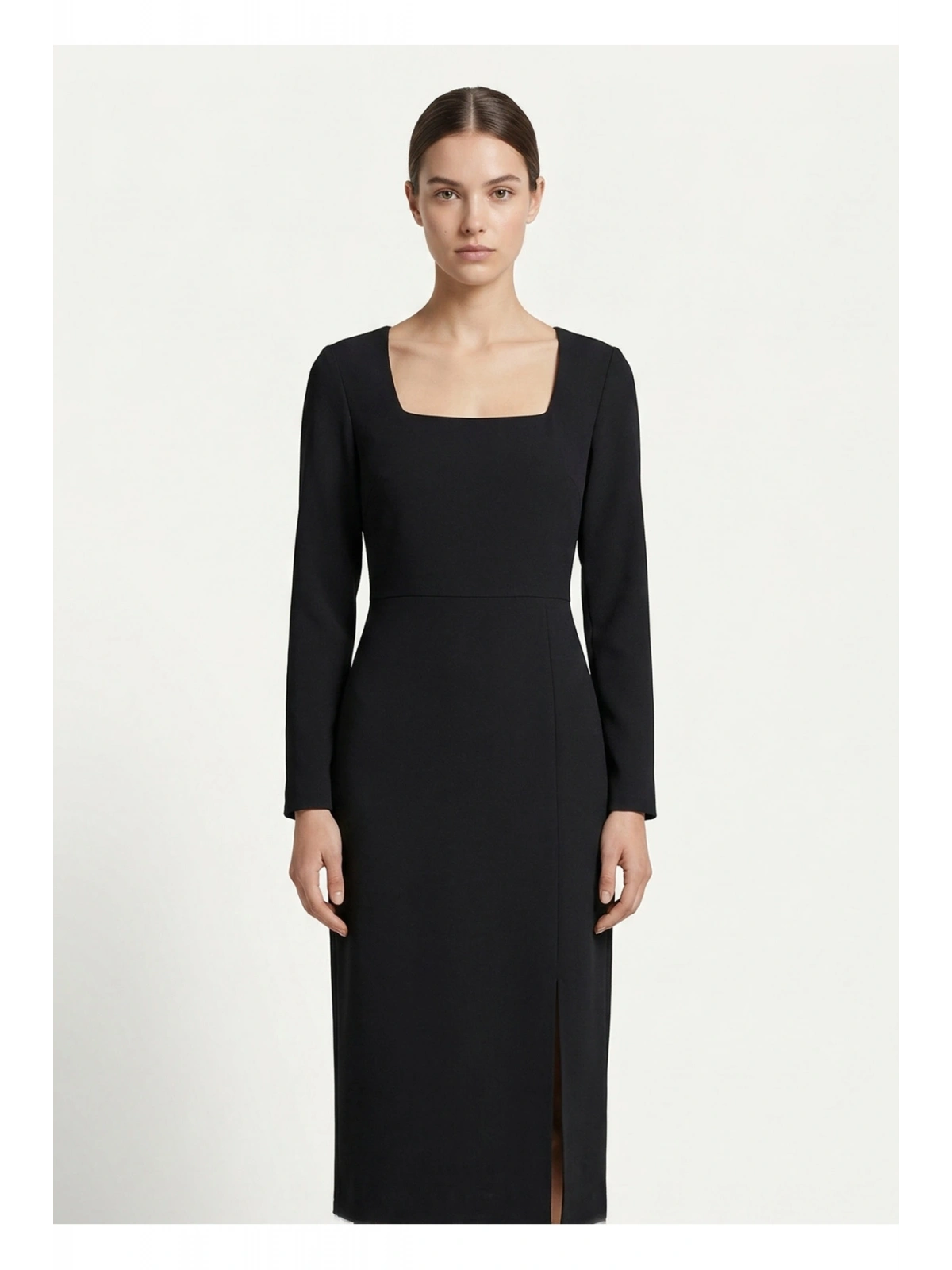 SHIN Minimal Siyah Midi Elbise