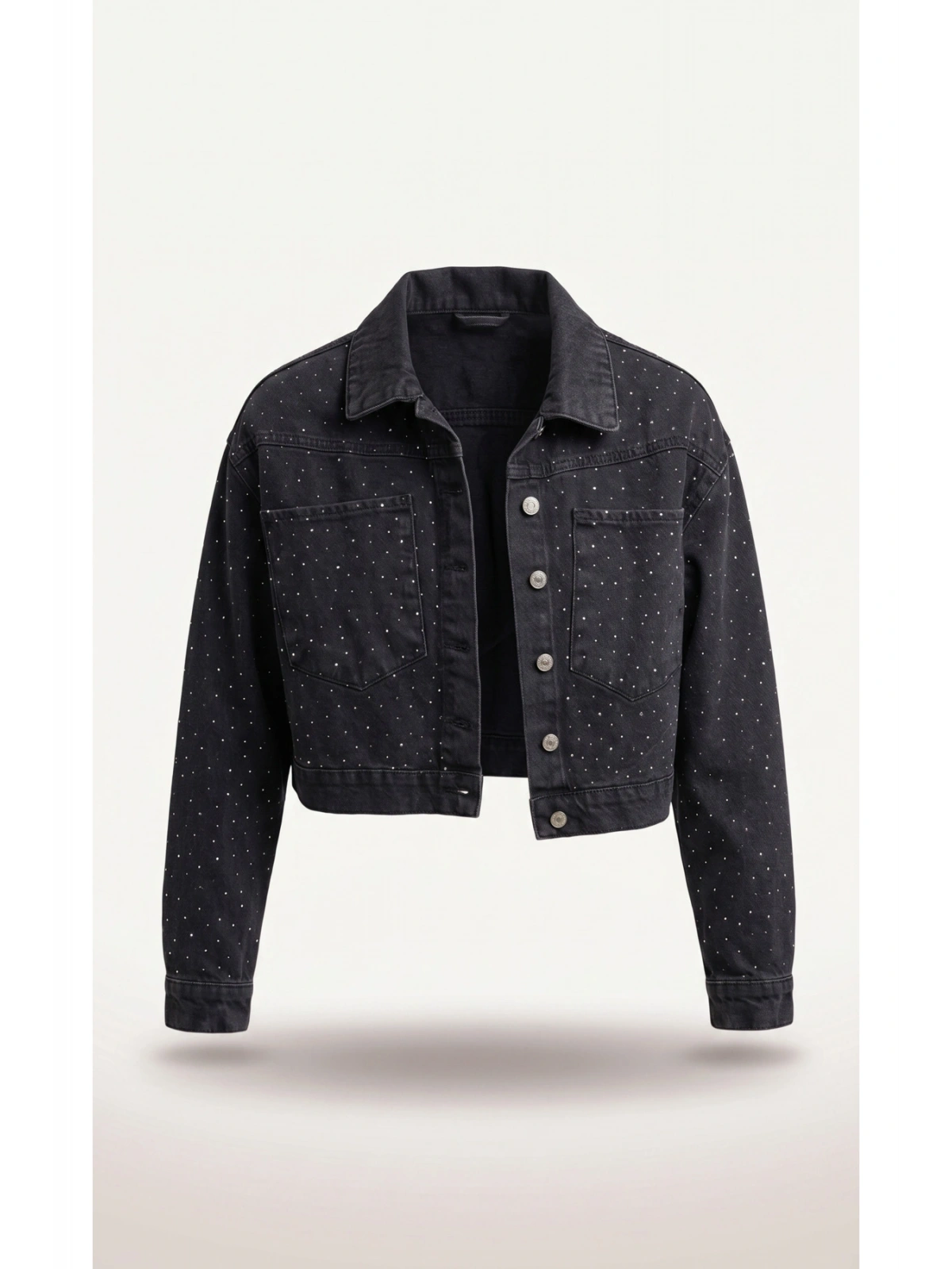 SHIN Taş Detaylı Crop Jean Ceket – Siyah Denim