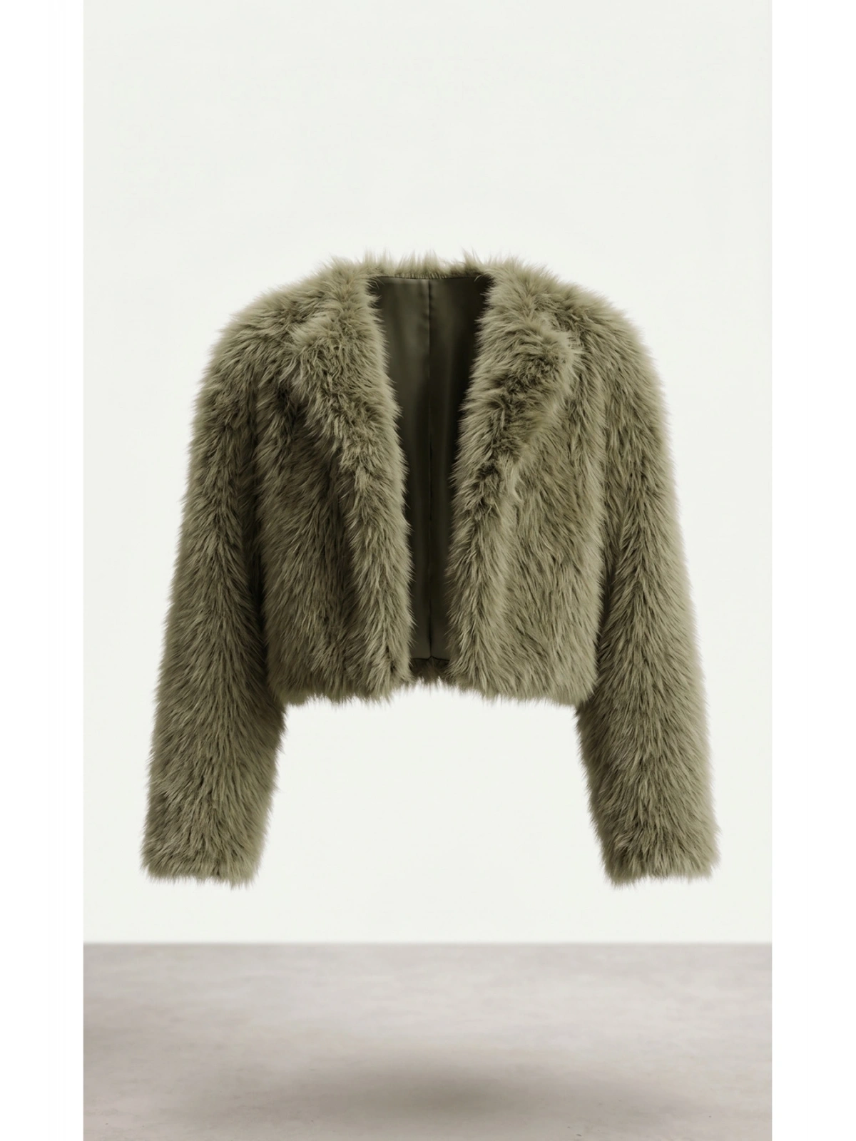 SHIN Premium Kürk Görünümlü Crop Ceket – Haki