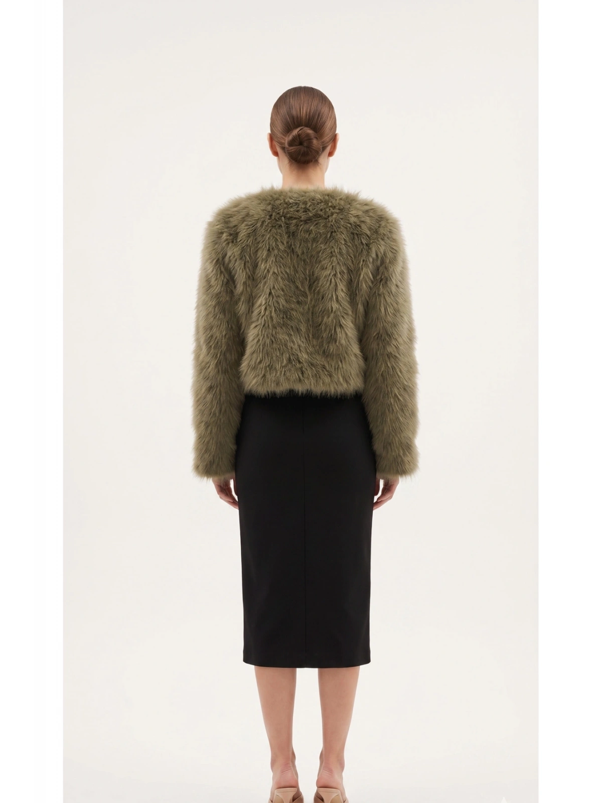 SHIN Premium Kürk Görünümlü Crop Ceket – Haki