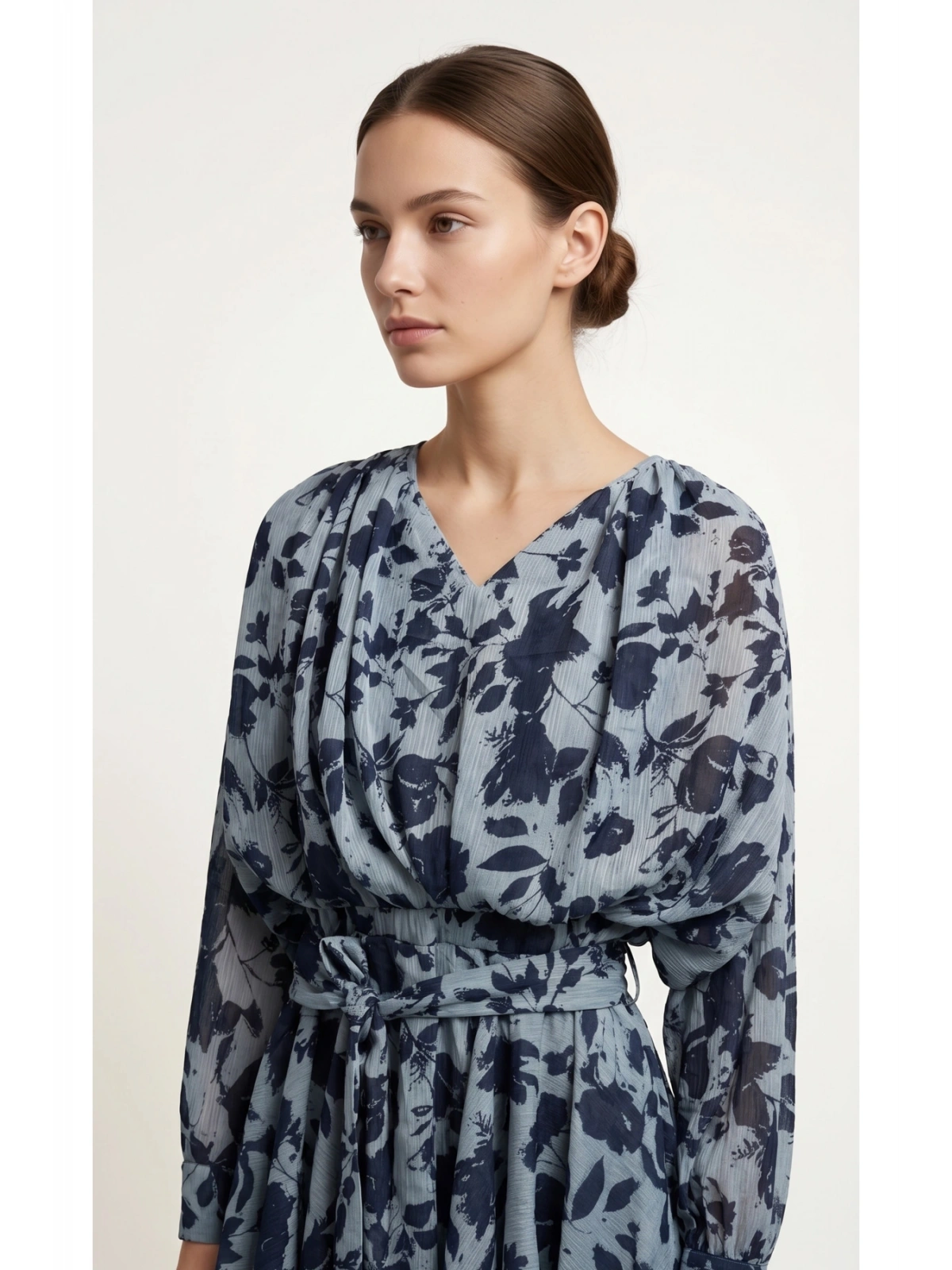 SHIN Mavi Floral Şifon Mini Elbise