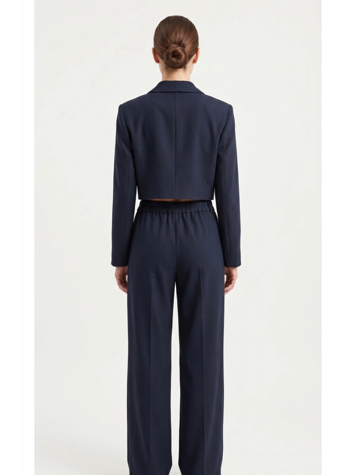 Lacivert Blazer Ceket Yüksek Bel Wide Leg Pantolon Takım