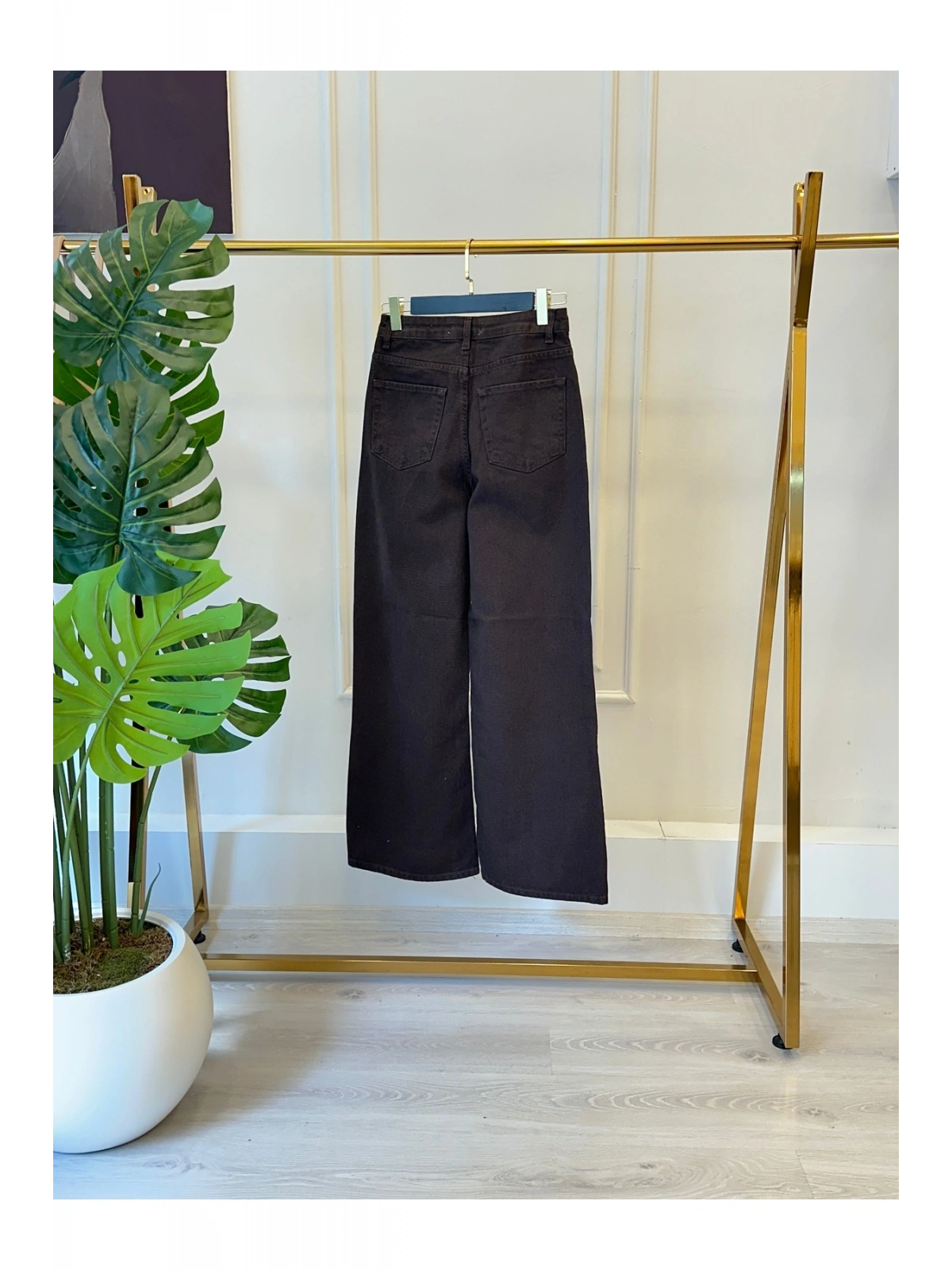 SHIN Kahverengi Yüksek Bel Wide Leg Jean