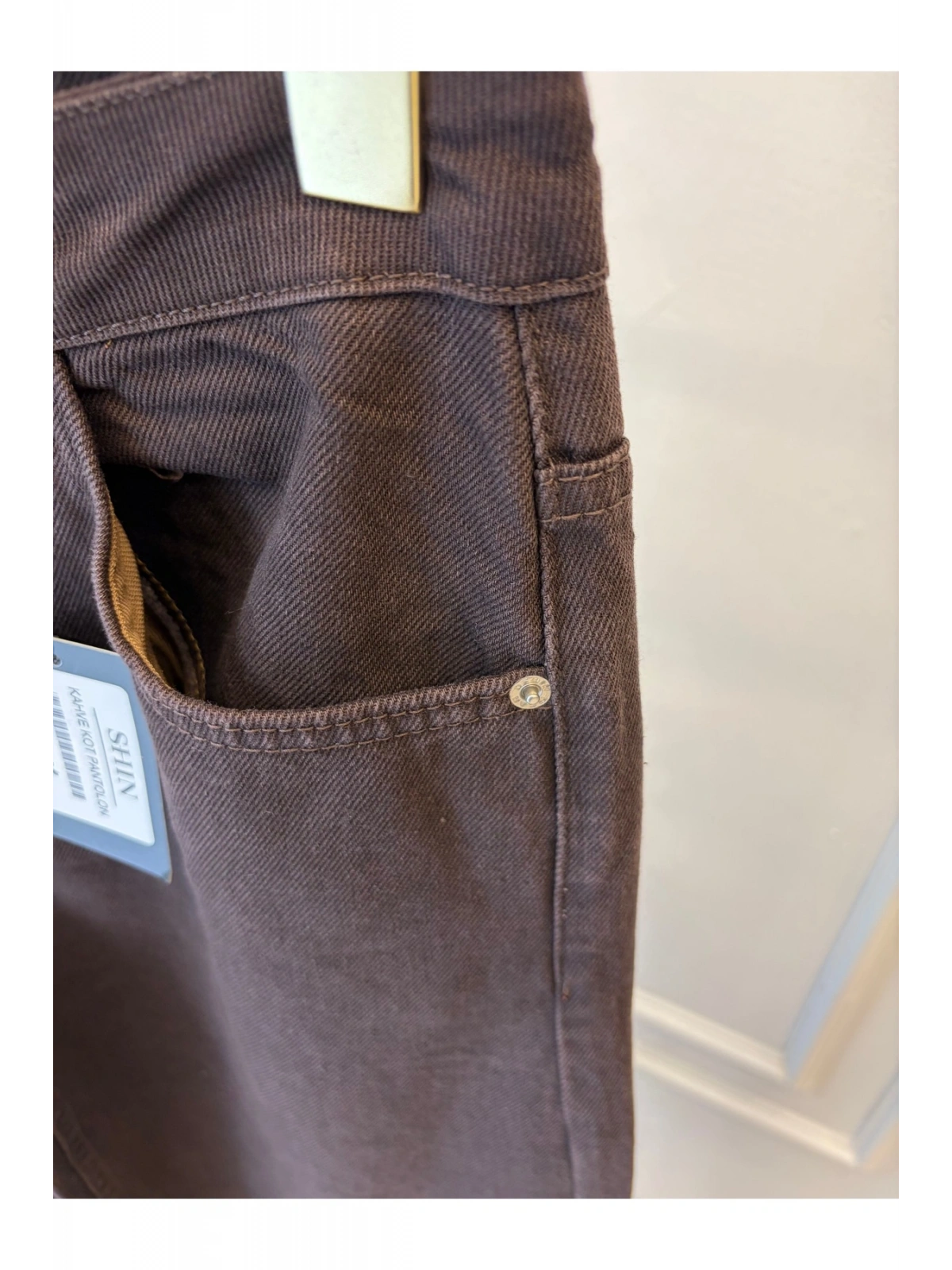 SHIN Kahverengi Yüksek Bel Wide Leg Jean