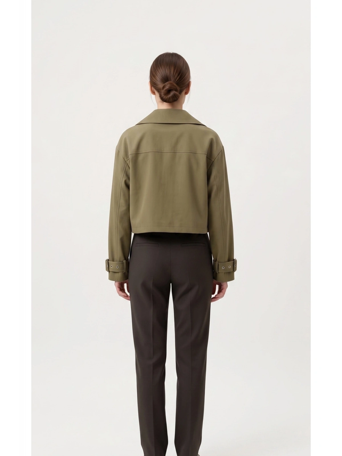 SHIN Minimal Crop Trenç – Modern Kesim Haki Ceket