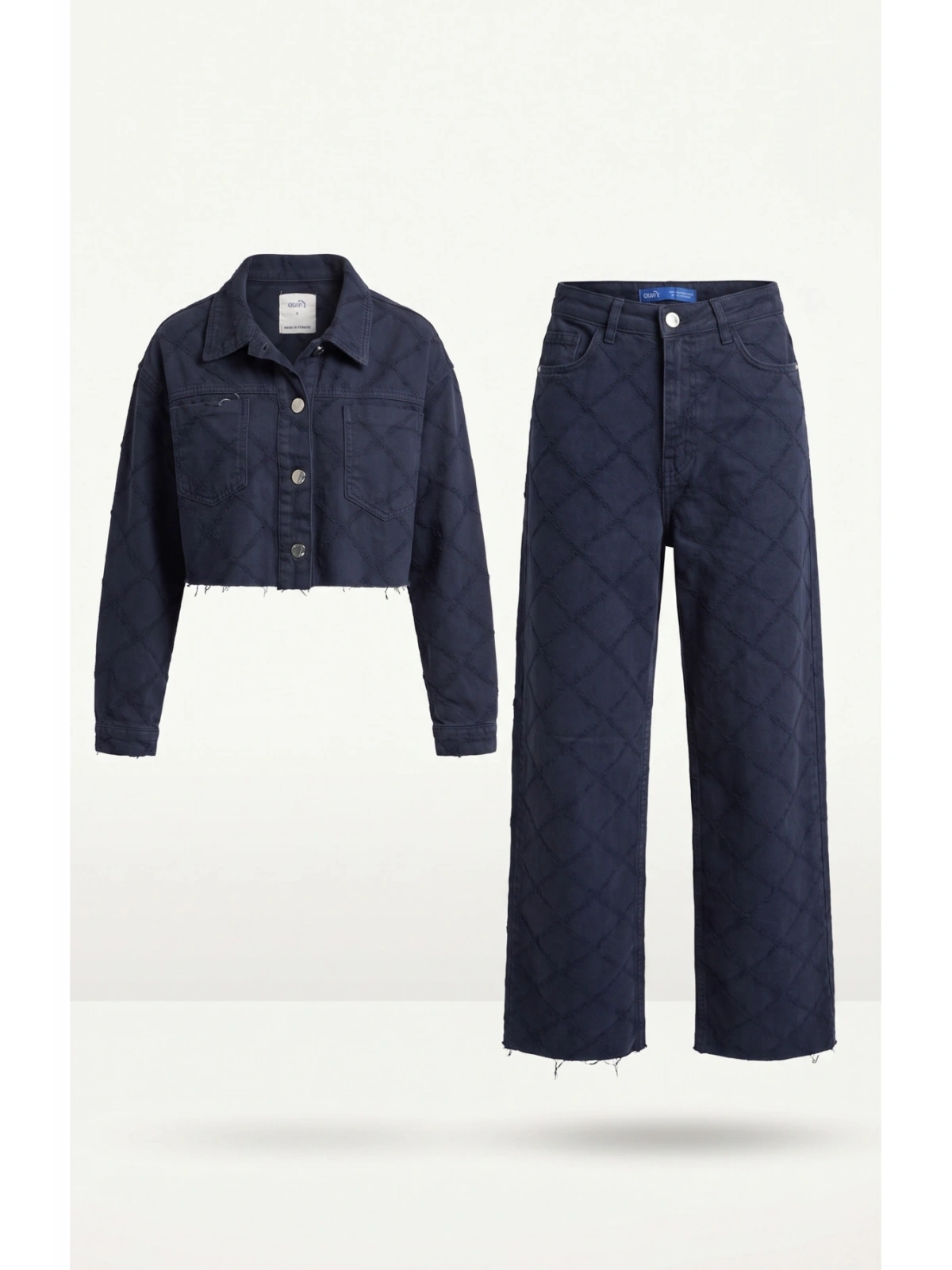 SHIN Kapitone Desenli Denim Takım – Lacivert