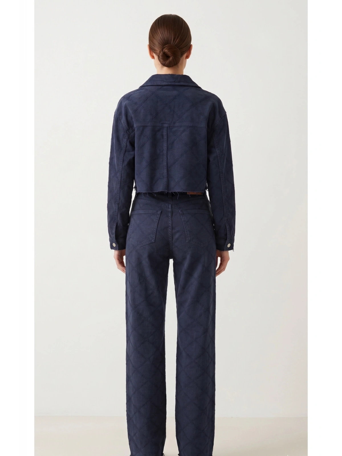 SHIN Kapitone Desenli Denim Takım – Lacivert