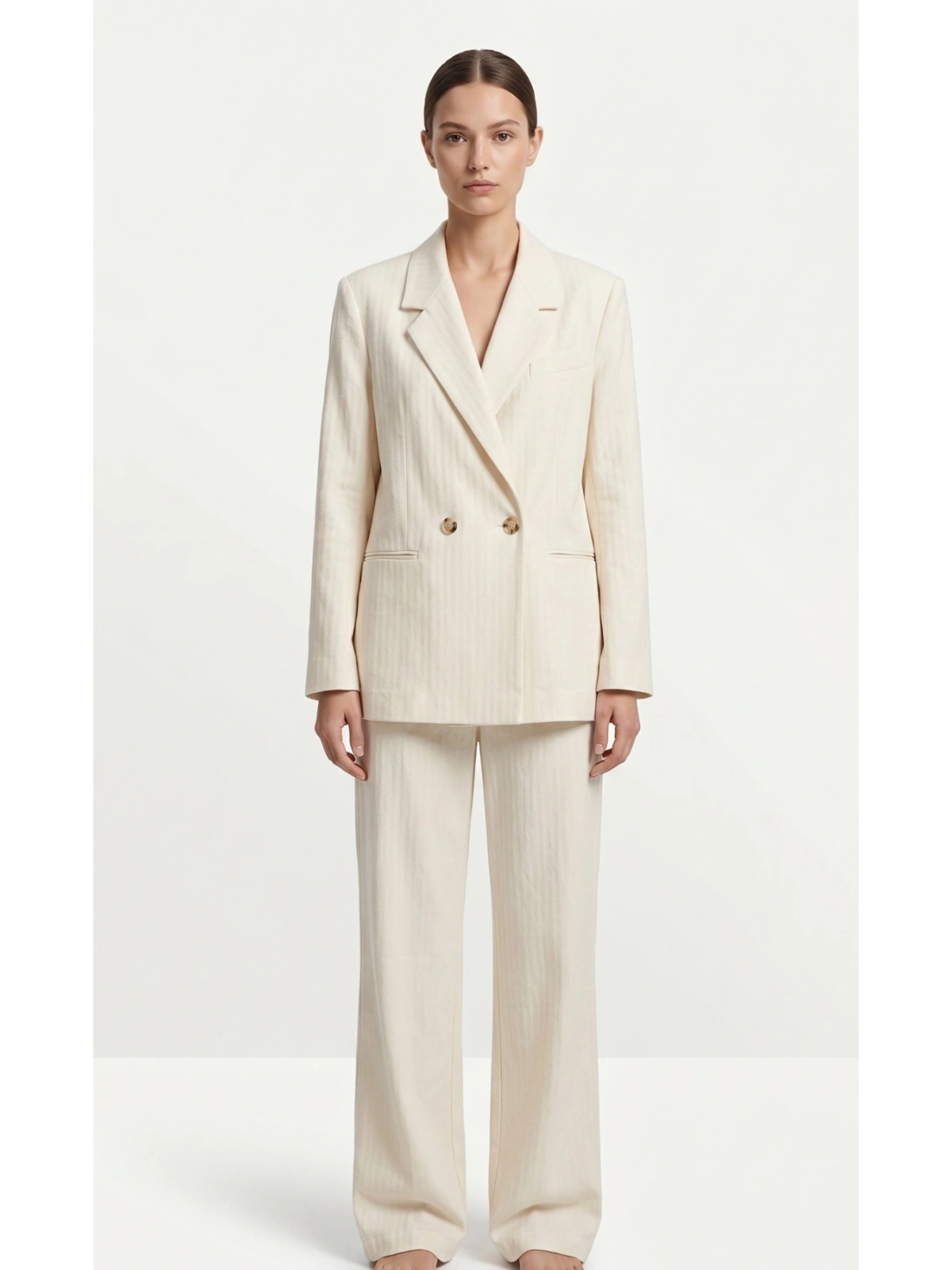 SHIN Minimal Krem Blazer & Pantolon Takım