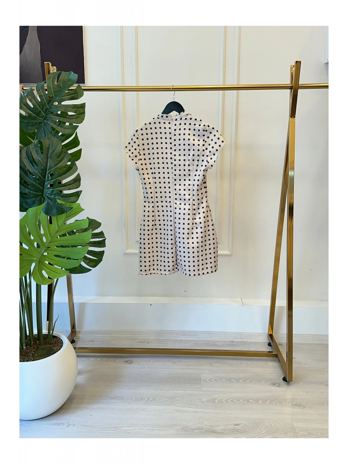 SHIN Puantiyeli Mini Elbise – Ekru
