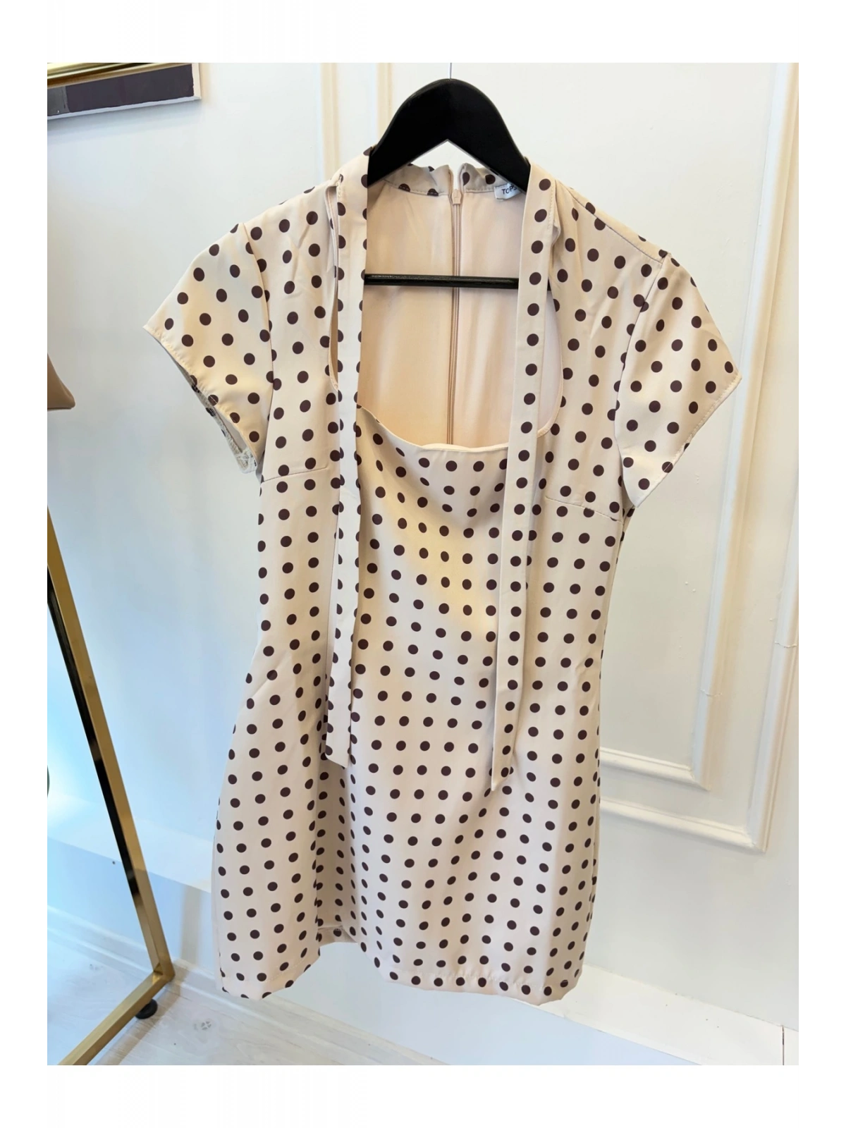 SHIN Puantiyeli Mini Elbise – Ekru