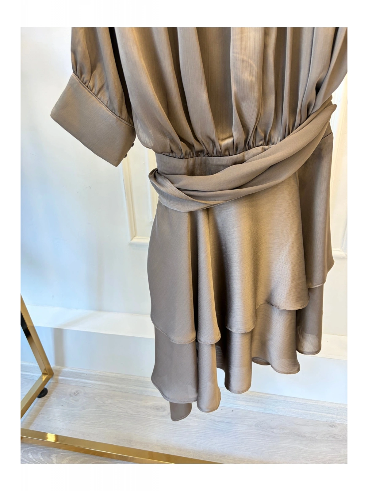 SHIN Drapeli Şifon Mini Elbise – Siyah