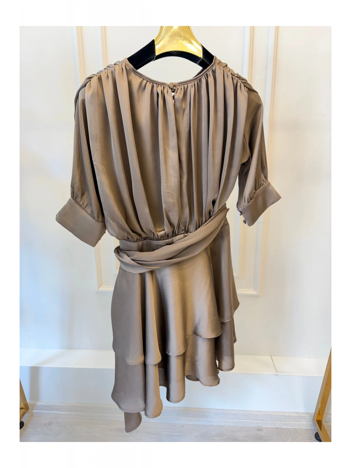 SHIN Drapeli Şifon Mini Elbise – Siyah