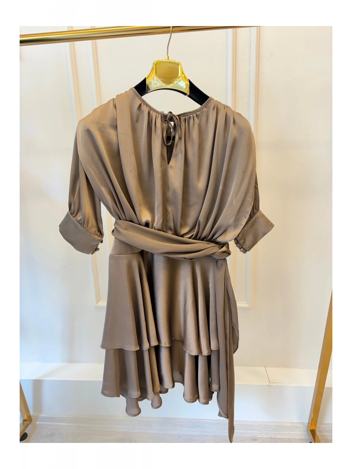 SHIN Drapeli Şifon Mini Elbise – Siyah