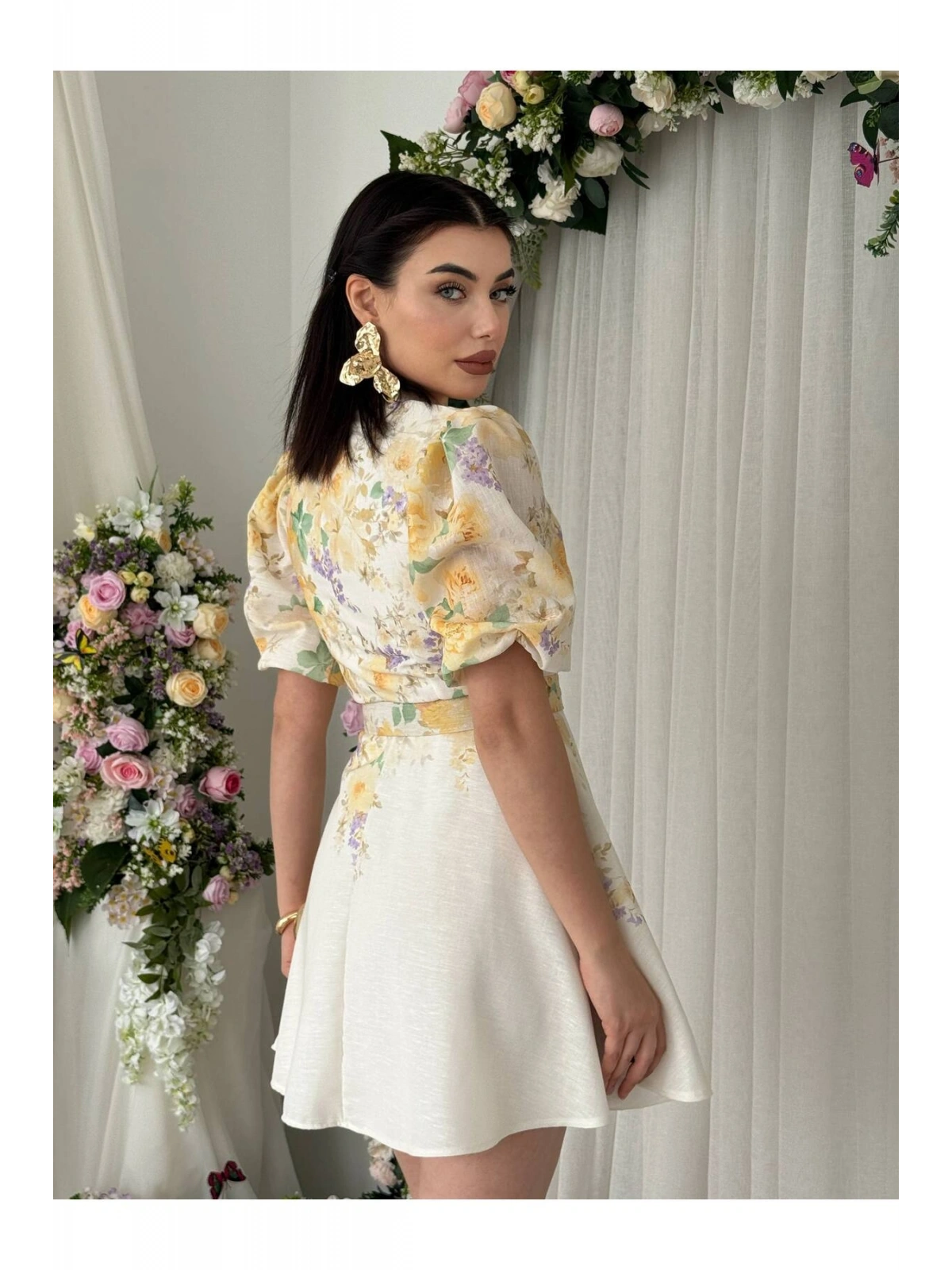 Vintage Garden Kemer Detaylı Mini Elbise