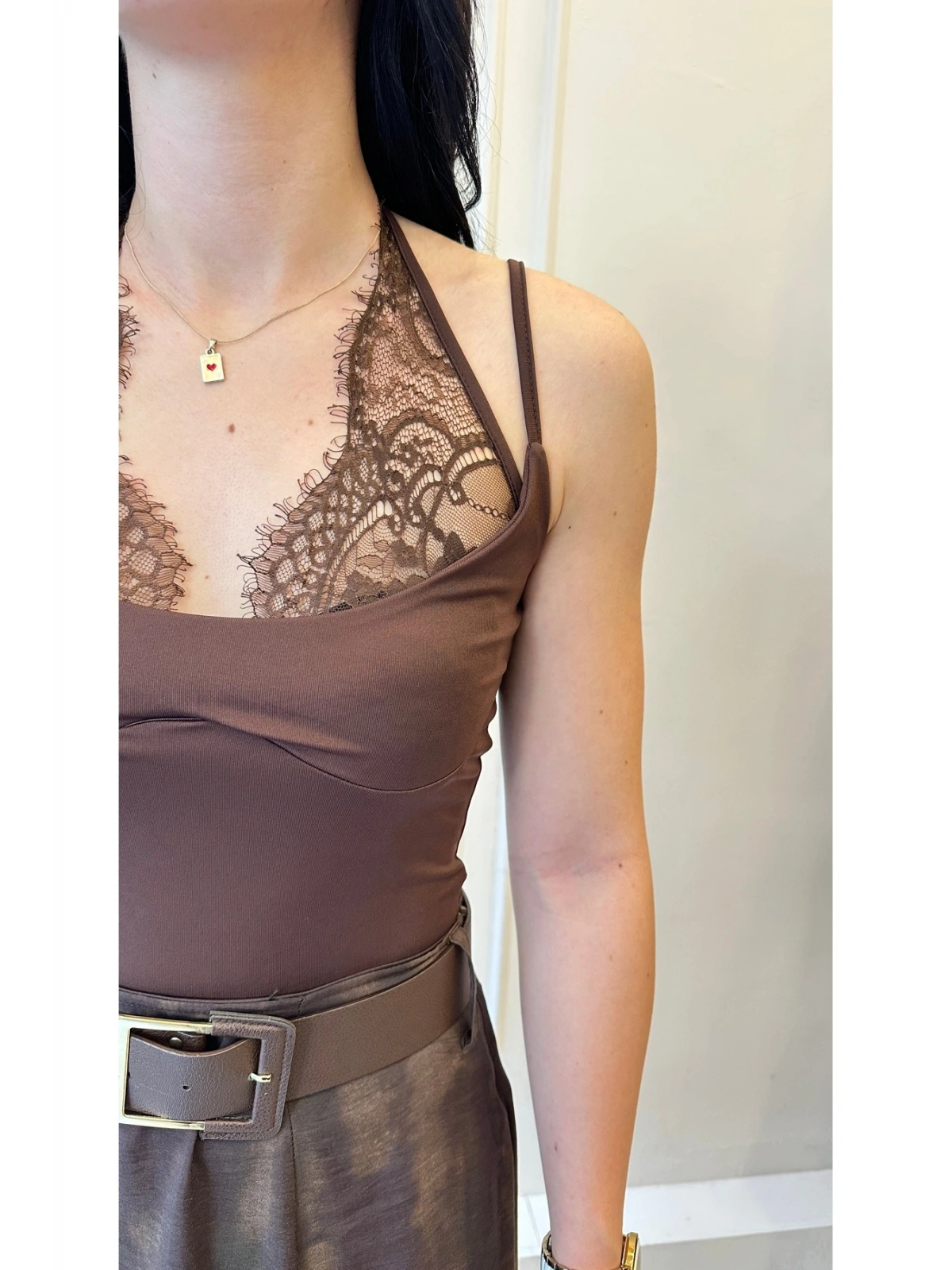 SHIN Dantel Detaylı Askılı Bodysuit
