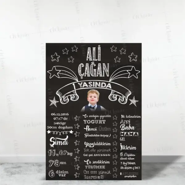 1 Yaş Bebek Doğum Günü Anı Panosu Chalkboard Zemin
