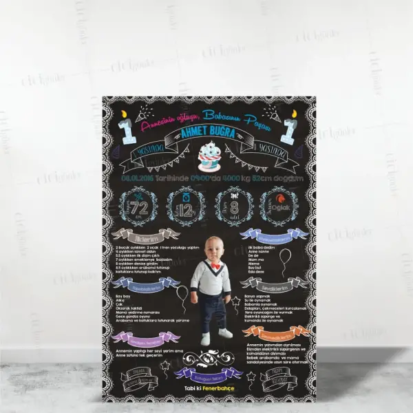 1 Yaş Doğum Günü Gelişim Panosu Chalkboard Zeminli