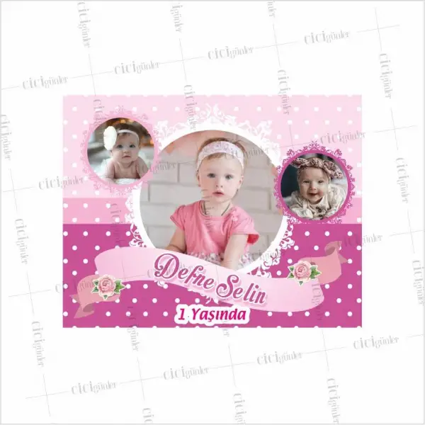 1 Yaş Doğum Günü Magneti Pembe Mor Renk 3lü Resim Tema