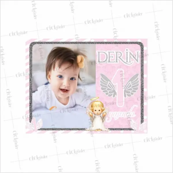 1 Yaş Doğum Günü Magneti Resimli Melek Temalı
