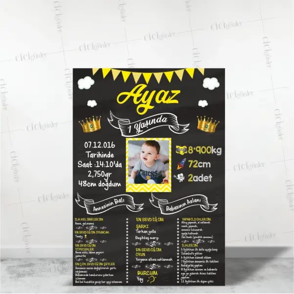 1 Yaş Doğum Günü Partisi Erkek Bebek Gelişim Panosu