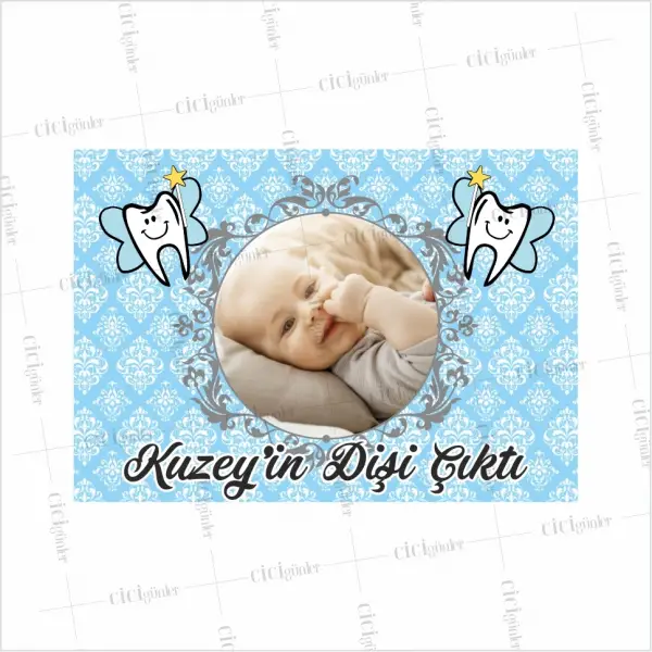 Diş Parti Afişi Mavi Zeminli Sevimli Diş Temalı (30x45cm Kuşe Kağıt)