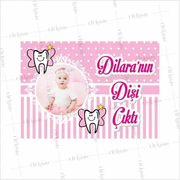 Diş Parti Afişi Pembe Zemin Sevimli Diş Konsept
