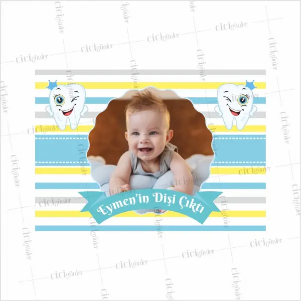 Diş Parti Afişi Sarı Gri Turkuaz Çizgili Konsept