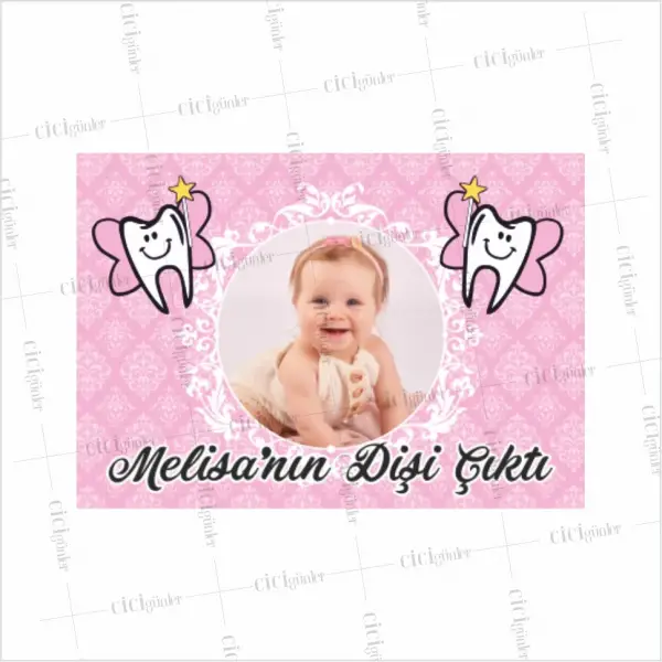 Diş Partisi Afişi Pembe Motif Zeminli Resimli Konsept