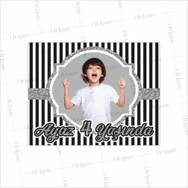 Doğum Günü Magneti Siyah Beyaz Çizgi Resimli Tema