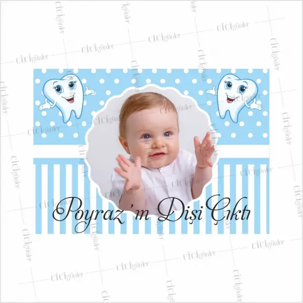 Erkek Bebek Mavi Beyaz Konsept Resimli Diş Parti Afişi