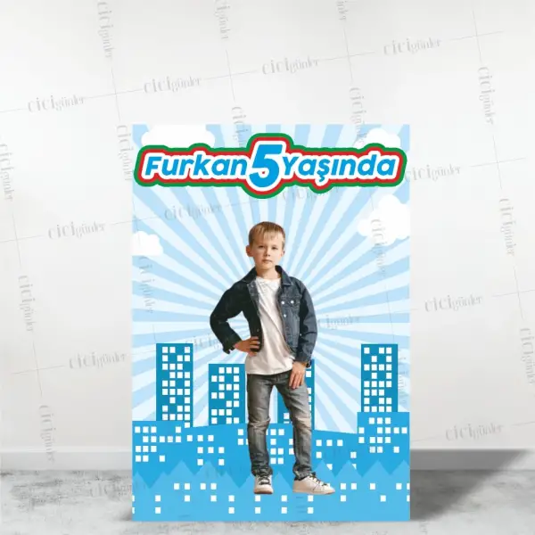 Erkek Çocuk Doğum Günü Parti Panosu Resimli Mavi Konsept (30x40 Ebat)