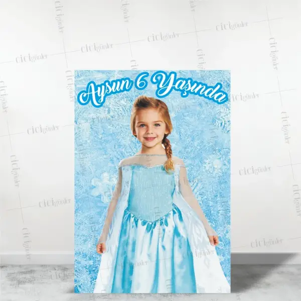 Kız Çocuk Doğum Günü Ayaklı Pano Buz Zemin Tema (30x40 Ebat)