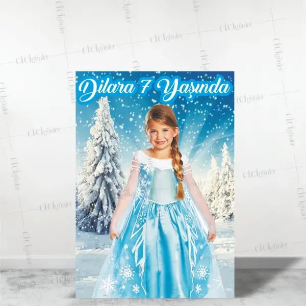 Kız Çocuk Doğum Günü Karşılama Panosu Kar Ağaç Tema (30x40 Ebat)