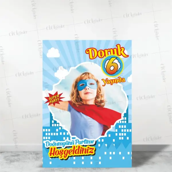 Resimli Doğum Günü Parti Panosu Mavi Konsept (30x40 Ebat)