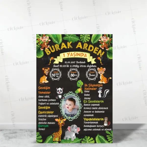 Safari Tema 1 Yaş Gelişim Anı Panosu