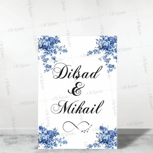 Söz Nişan Düğün Pano Mavi Çiçek Konsept
