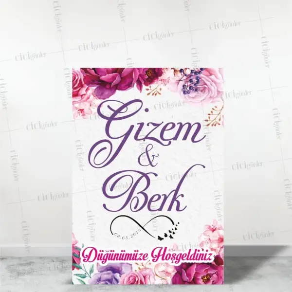 Söz Nişan Düğün Pano Mor Pembe Çiçek Konsept
