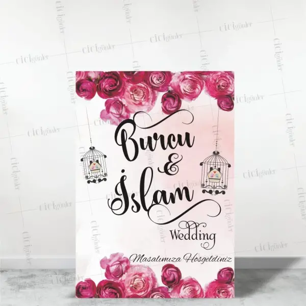 Söz Nişan Düğün Panosu Ayaklı Kafes Detaylı Mor Konsept