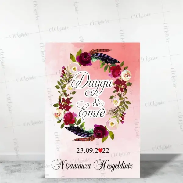 Söz Nişan Düğün Panosu Boho Çiçek Çerçeve Tema
