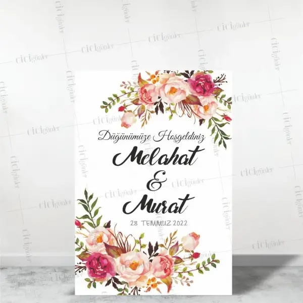 Söz Nişan Düğün Panosu Pembe Boho Çiçek Konsept