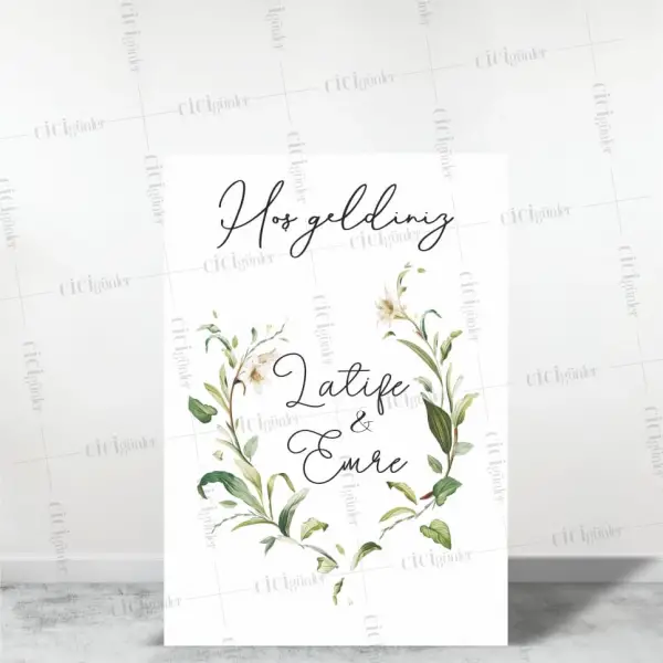 Söz Nişan Düğün Panosu Yeşil Naturel Çiçek Konsept