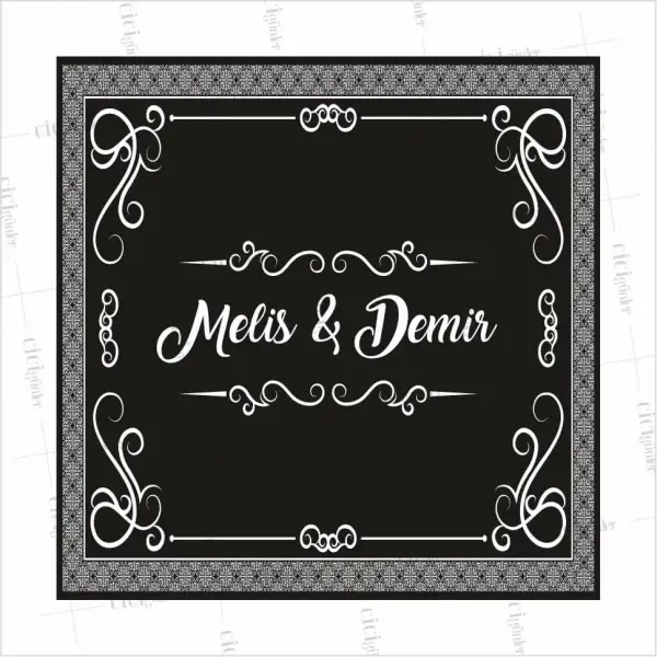 Söz Nişan Kına Düğün Dans Pist Kaplama Afişi Siyah Zemin Motif Çerçeve Tema