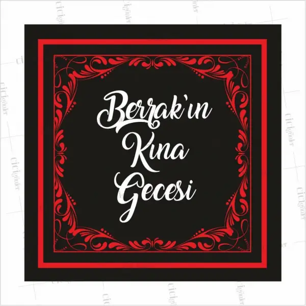 Söz Nişan Kına Düğün Dans Pist Kaplama Yer Afişi Siyah Zemin Kırmızı Çerçeve Tema