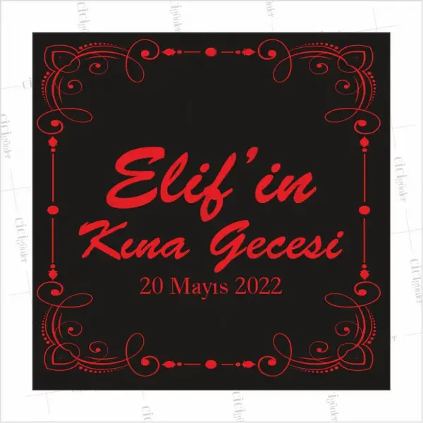 Söz Nişan Kına Düğün Dans Pist Kaplama Yer Afişi Siyah Zemin Kırmızı Motif Tema